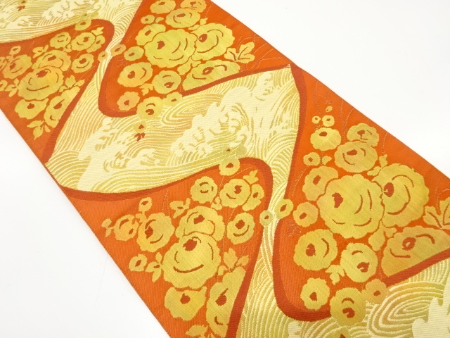 荒波に万寿菊模様織り出し　名古屋帯